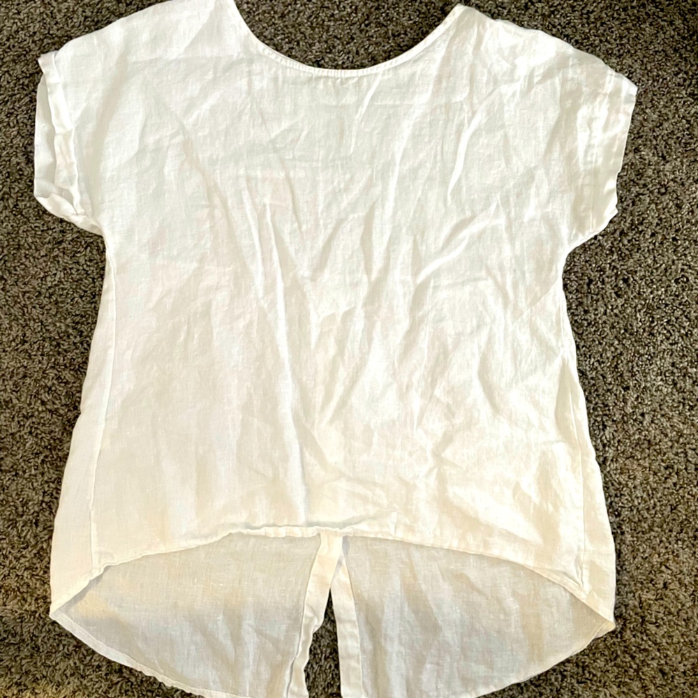 White Linen Short Sleeve Top